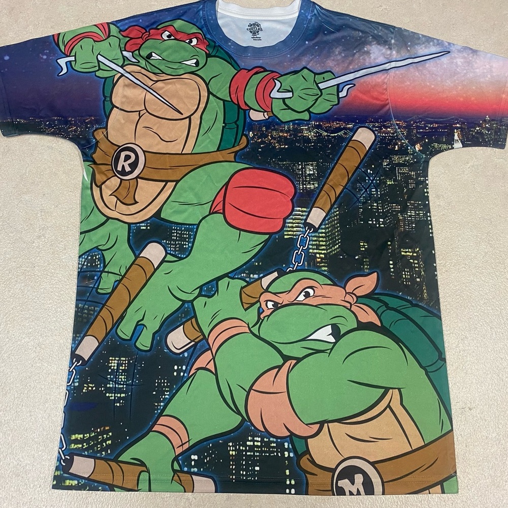 Nickelodeon Teenage Mutant Ninja Turtles All Over Print T Shirt Men L TMNT Retro